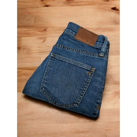 Madewell Jeans 9" High‎ Riser Skinny Denim Blue Stretch Sz 25 Raw Hem Button Fly - Picture 1 of 13